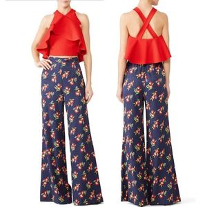 JILL JILL STUART Floral Polka Dots Wide Leg Pants in Navy Size L